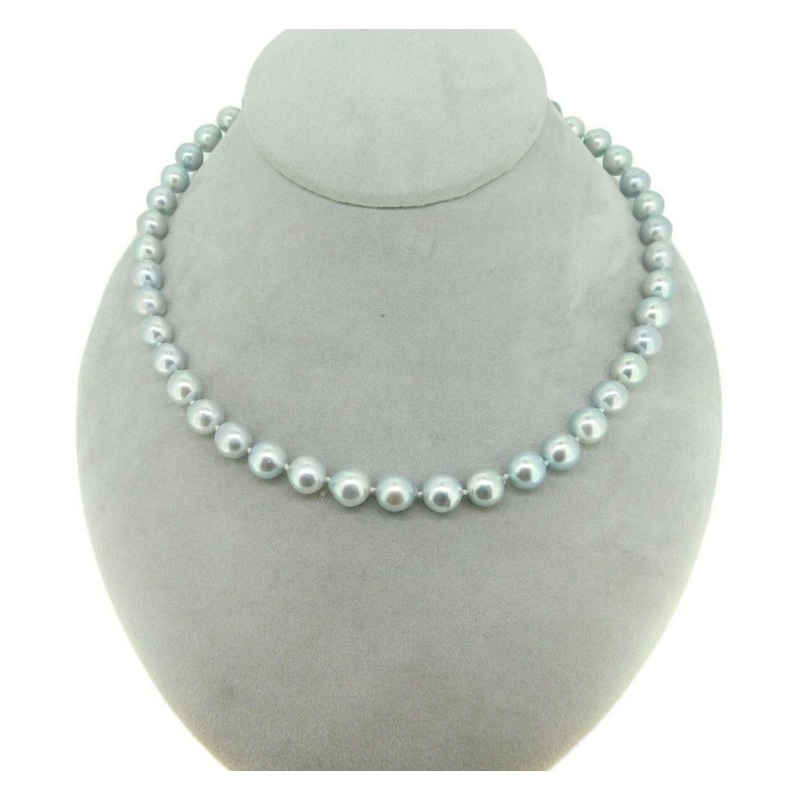 9mm Blue Akoya Strand of Pearls Necklace with 14k White Gold Clasp (#J4576)