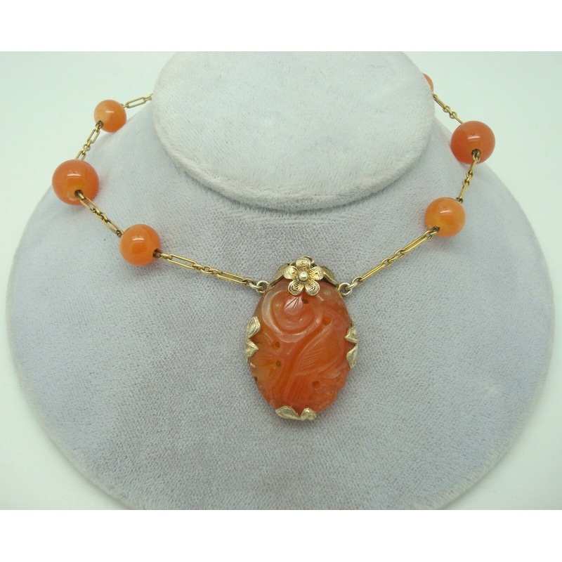 Carved Carnelian 14k Gold and Vermeil Necklace (#J2104)
