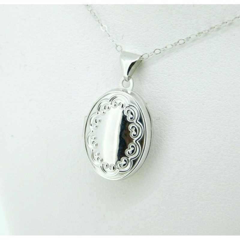Small 14k White Gold Locket with Scrolly Border (#J4321)