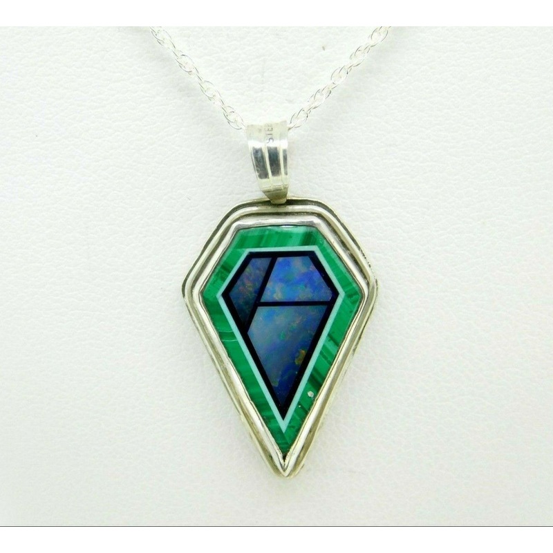 Sterling Intarsia Pendant with Genuine Natural Opal Inlay (#J5027)