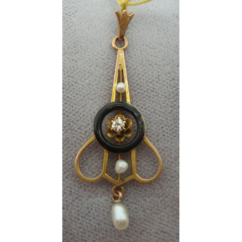 Victorian Gold Enamel Lavaliere Pendant with Genuine Natural Diamond (#J1506)