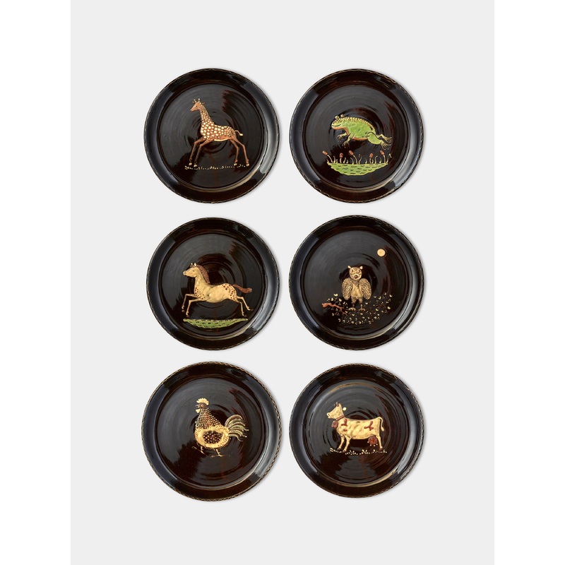 Animals Hand-Painted Ceramic Dinner Plates (Set of 6)