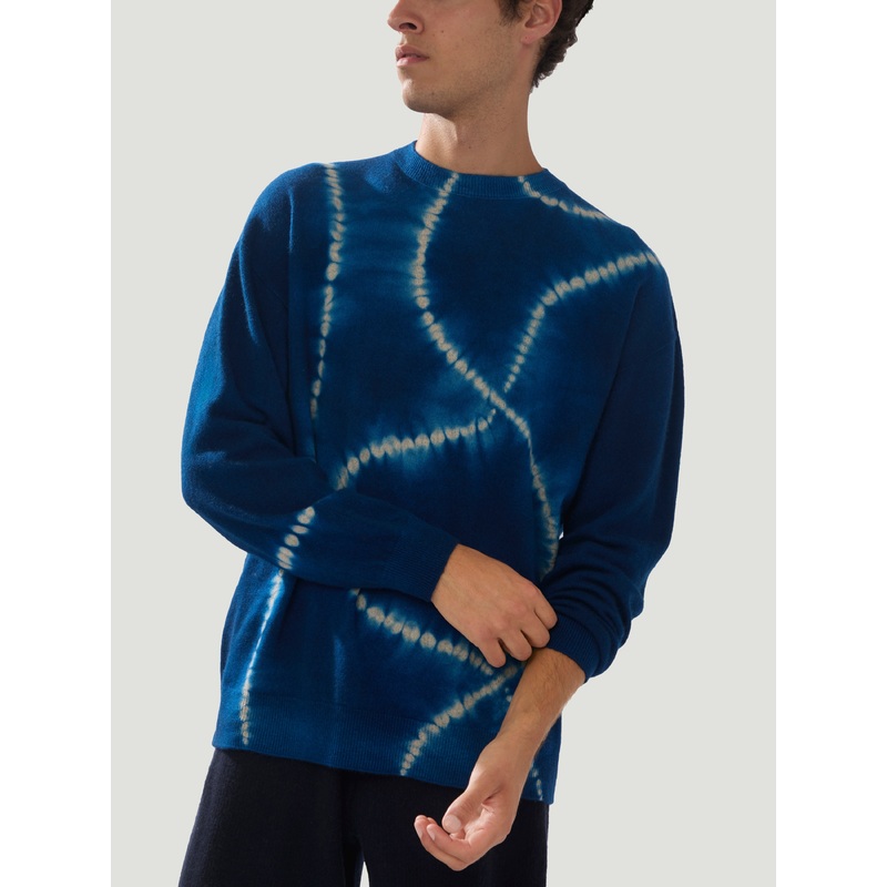 Men's Shibori Cashmere Seamless Wide Crew-Neck Sweater