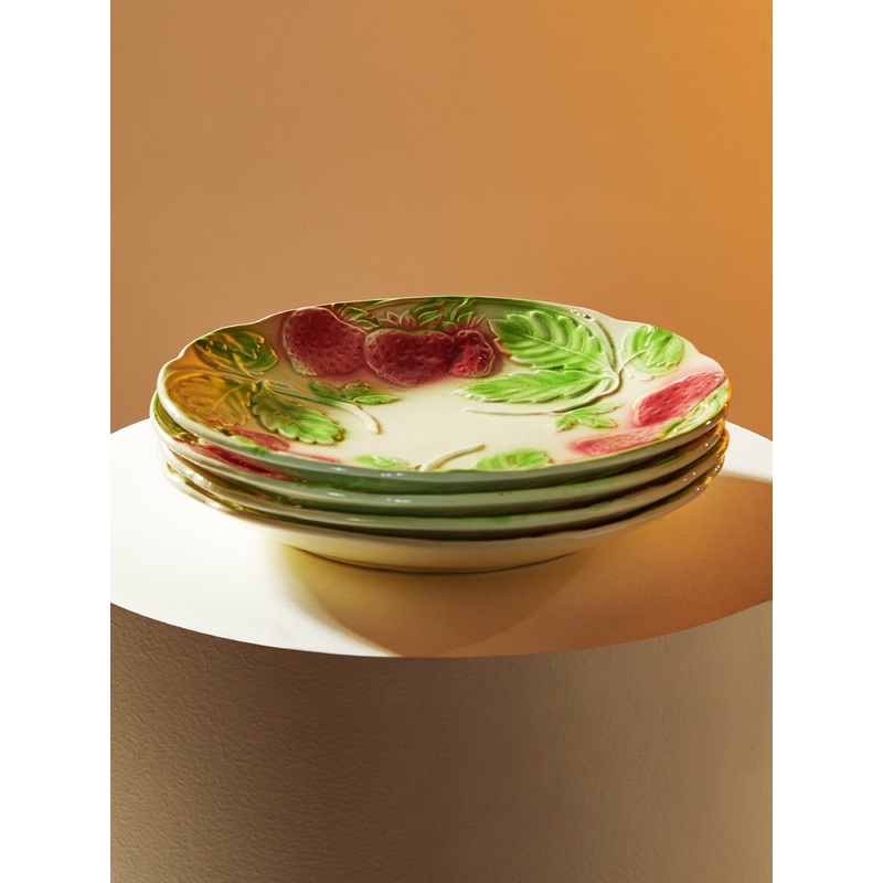 1940s Majolica Strawberry Ceramic Plates (Set of 4)
