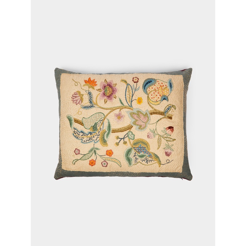 19th-Century Tree of Life Needlepoint Wool Cushion (26.5in/68cm)