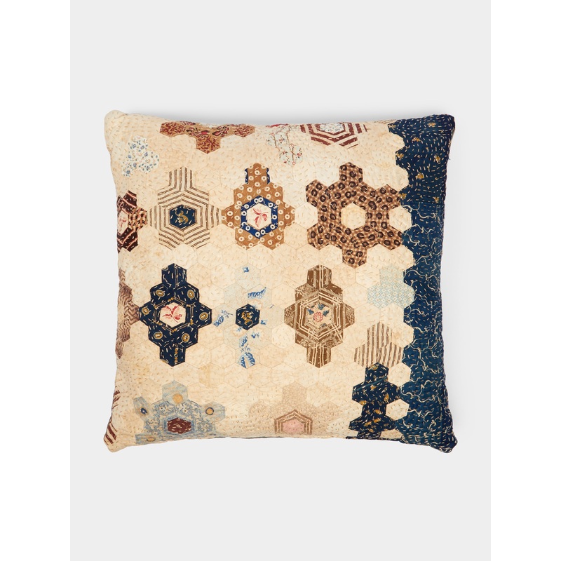 19th-Century Victorian Patchwork Silk Cushion (14in/36cm)