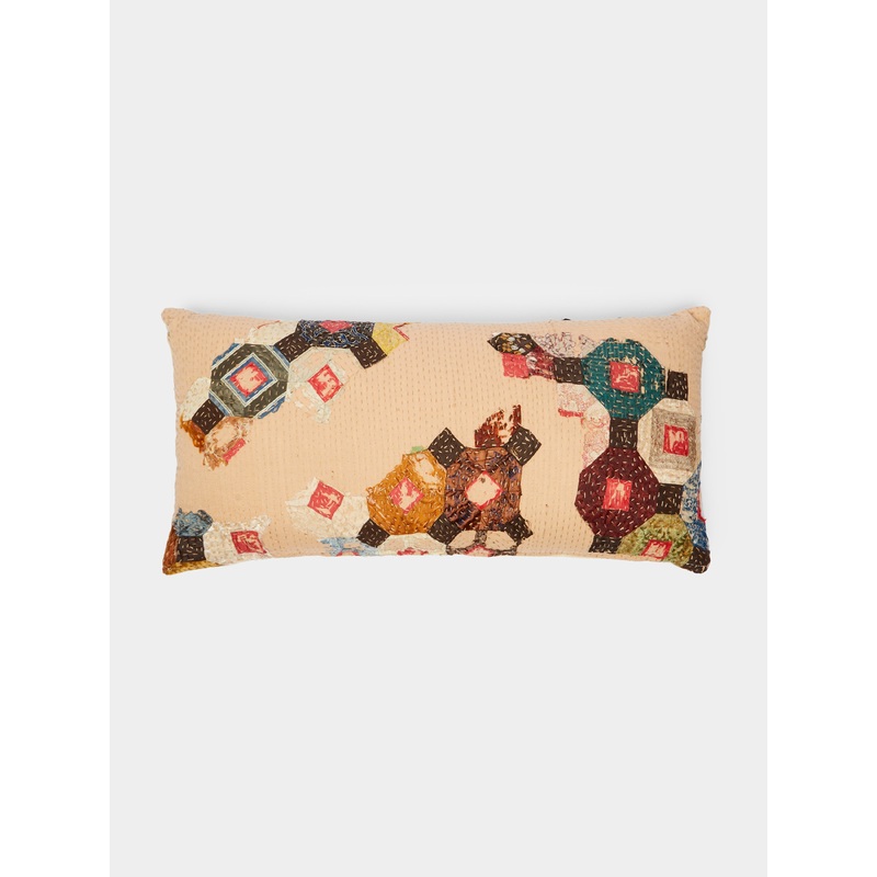 19th-Century Victorian Patchwork Silk Cushion (27in/69cm)