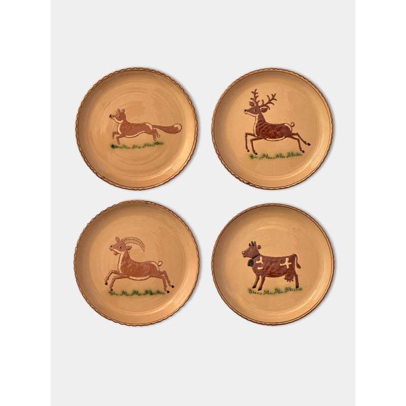 Animals Hand-Painted Ceramic Dinner Plates (Set of 4)