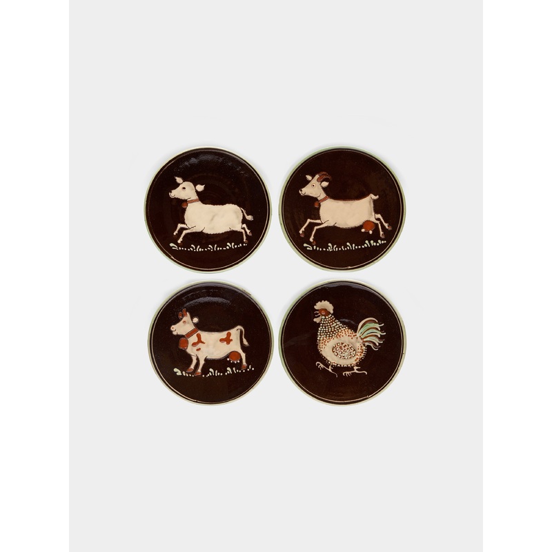 Animals Hand-Painted Ceramic Salad/Dessert Plates (Set of 4)