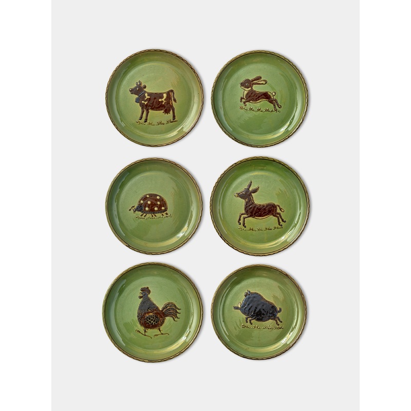 Animals Hand-Painted Ceramic Side Plates (Set of 6)