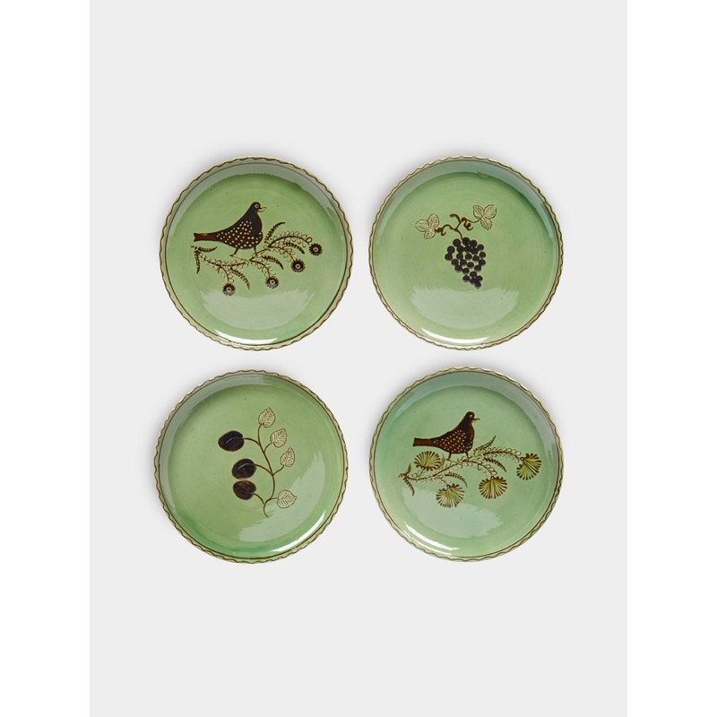 Birds and Fruits Hand-Painted Ceramic Dinner Plates (Set of 4)