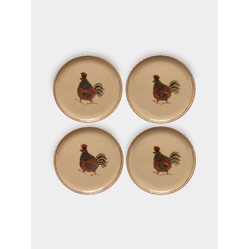 Chickens Hand-Painted Ceramic Dinner Plates (Set of 4)
