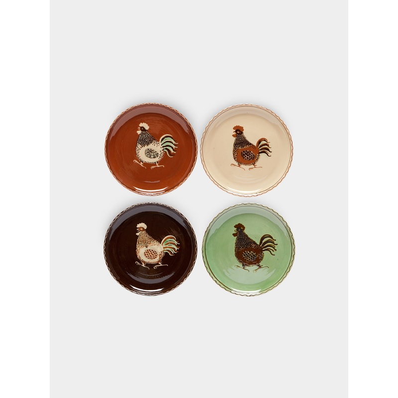 Chickens Hand-Painted Ceramic Mixed Small Plates (Set of 4)