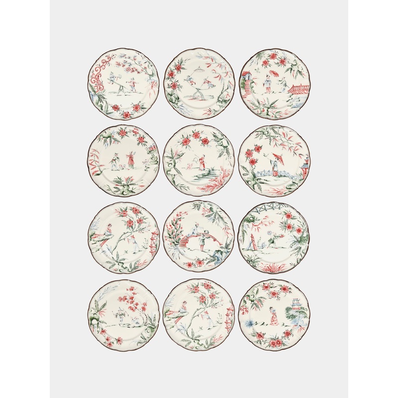 Chinoiserie Ceramic Dinner Plates (Set of 12)