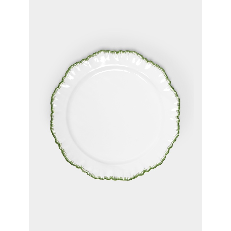 Combed Edge Hand-Painted Ceramic Dinner Plates (Set of 4)