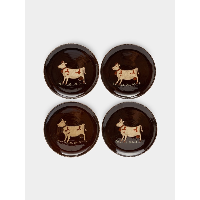 Cows Hand-Painted Ceramic Dinner Plates (Set of 4)