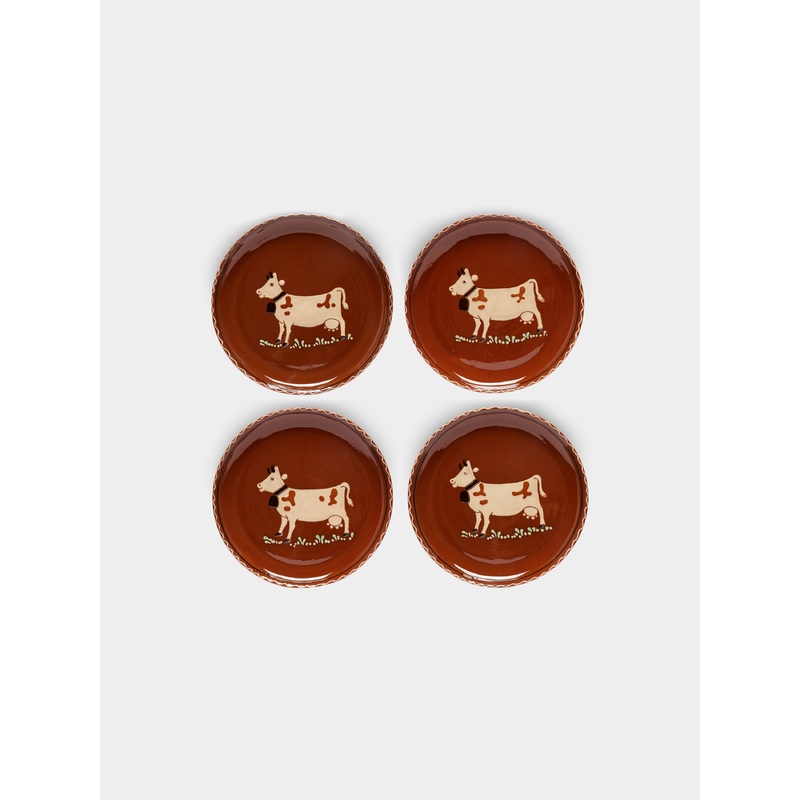Cows Hand-Painted Ceramic Small Plates (Set of 4)