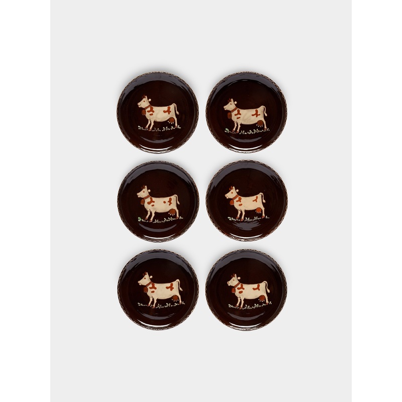 Cows Hand-Painted Ceramic Small Plates (Set of 6)