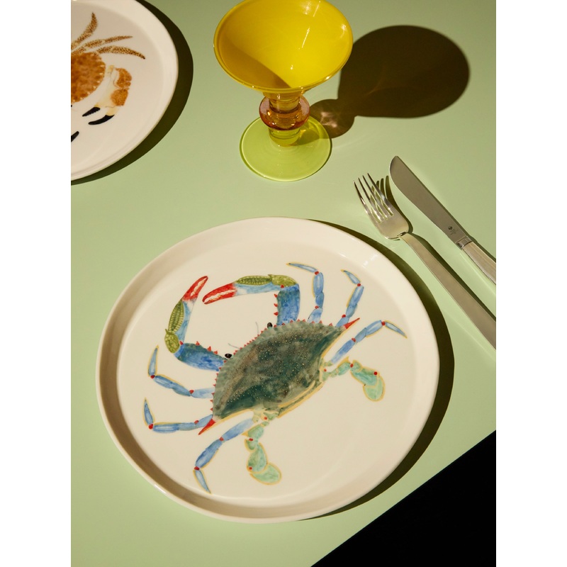 Crab Hand-Painted Porcelain Dinner Plates (Set of 2)