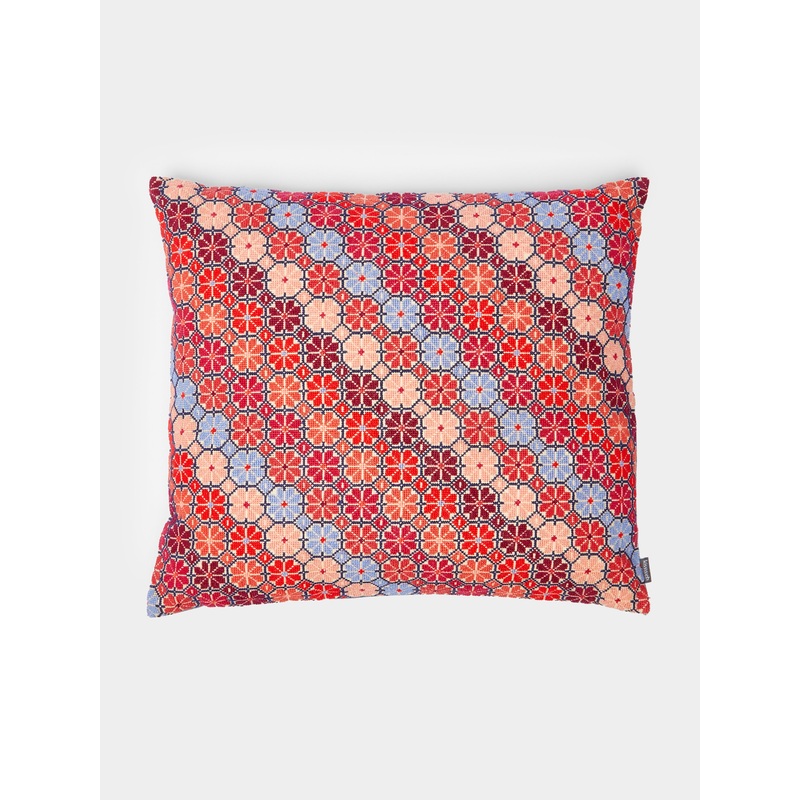 Damask Rose Hand-Embroidered Cotton Cushion (15.5in/40cm)
