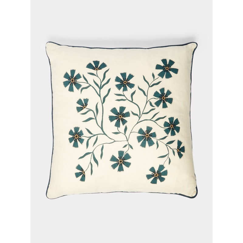 Floral Hand-Embroidered Cotton Cushion (19.5in/50cm)