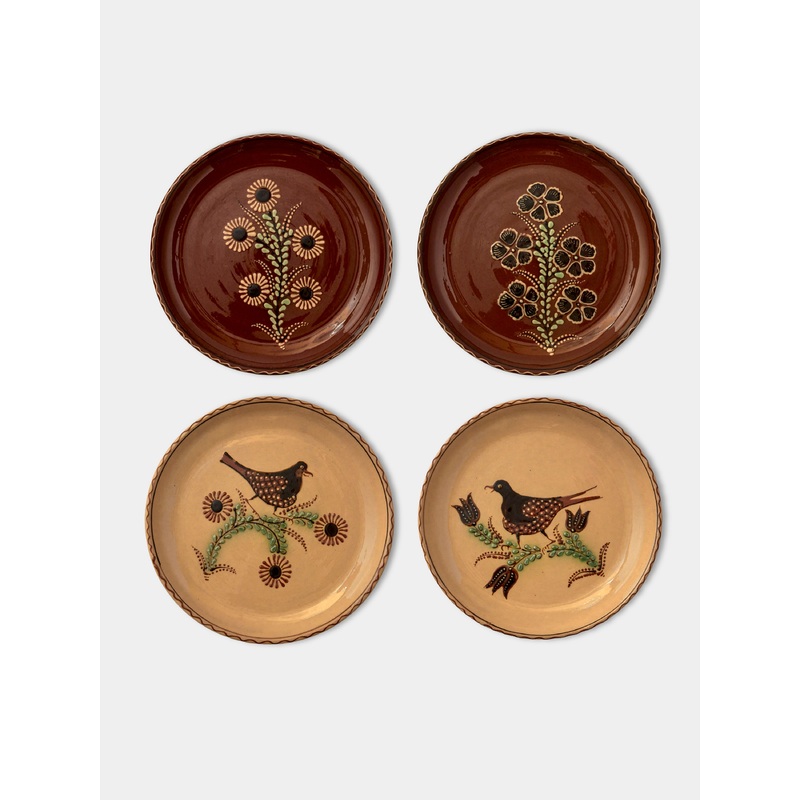 Flowers and Birds Hand-Painted Ceramic Side Plates (Set of 4)