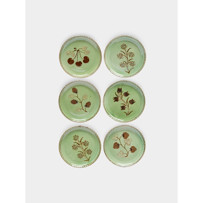Flowers and Fruits Hand-Painted Ceramic Small Plates (Set of 6)
