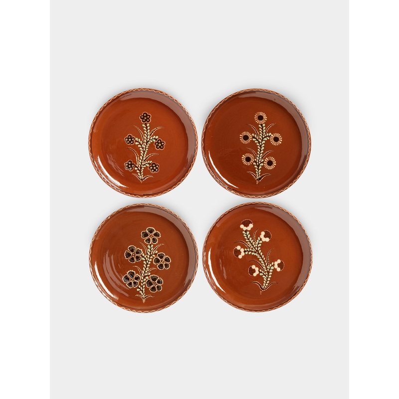 Flowers Hand-Painted Ceramic Dinner Plates (Set of 4)