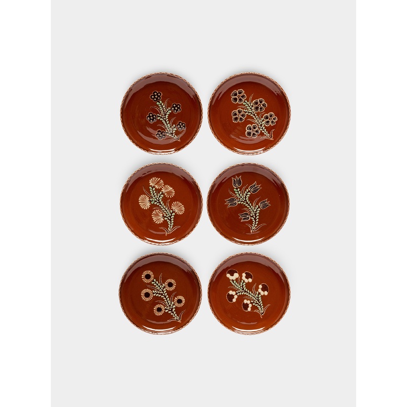 Flowers Hand-Painted Ceramic Small Plates (Set of 6)