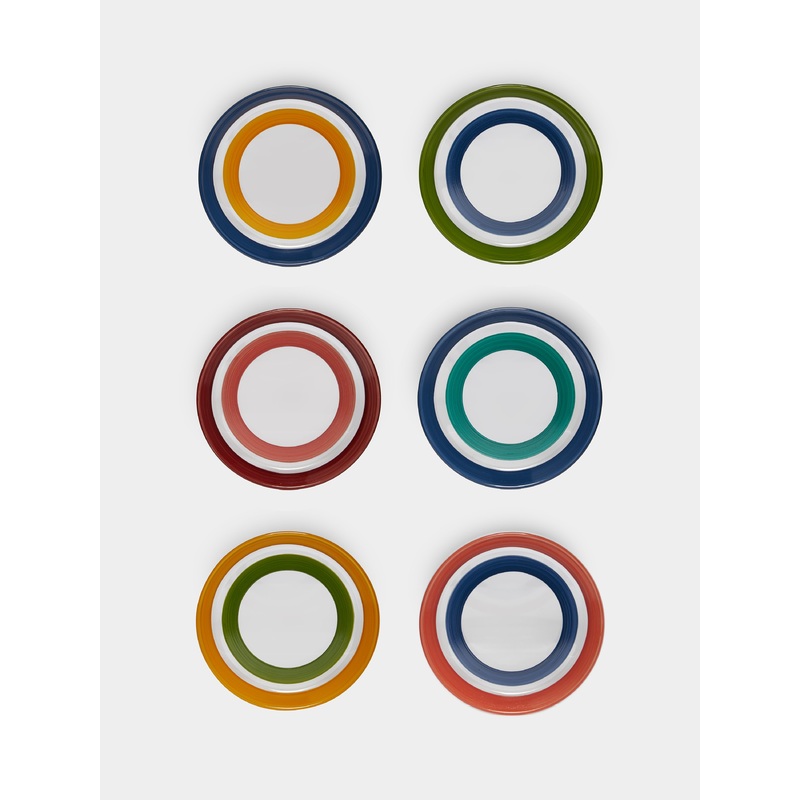 Stripe Hand-Painted Glass Bread Plates (Set of 6)