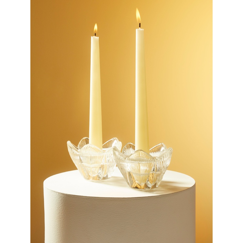 1930s Daum Flower Crystal Candle Holders (Set of 2)