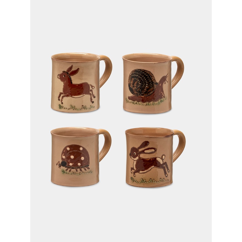 Animals Hand-Painted Ceramic Mugs (Set of 4)