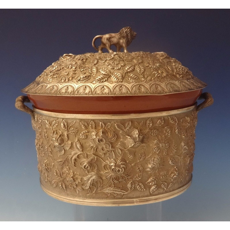Baltimore Rose by Schofield Repousse Sterling Casserole Dish with 3D Lion #0102
