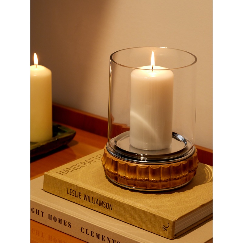 Bamboo and Glass Large Candle Holder