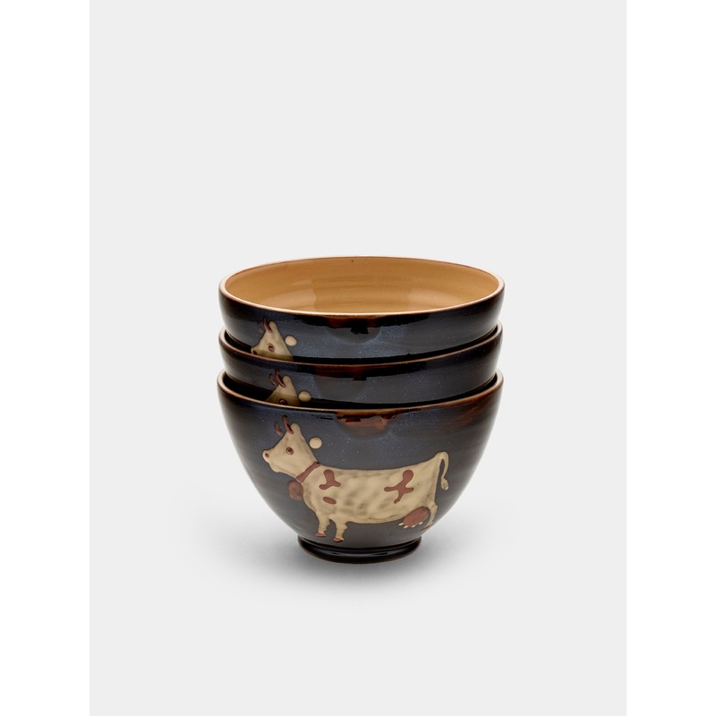 Cows Hand-Painted Ceramic Bowls (Set of 3)