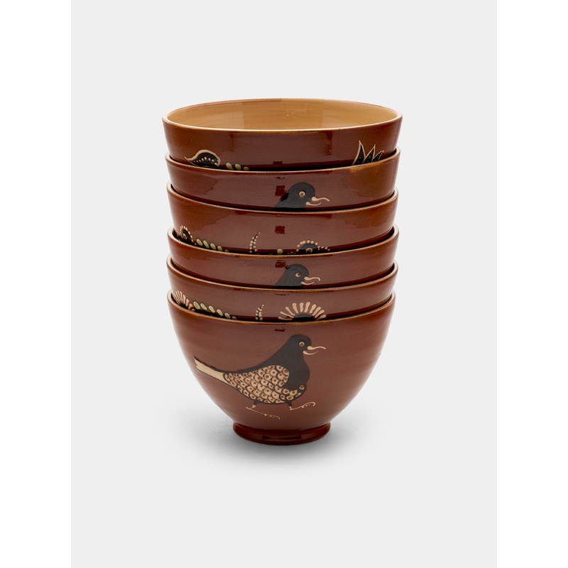 Flowers and Birds Hand-Painted Ceramic Bowls (Set of 6)