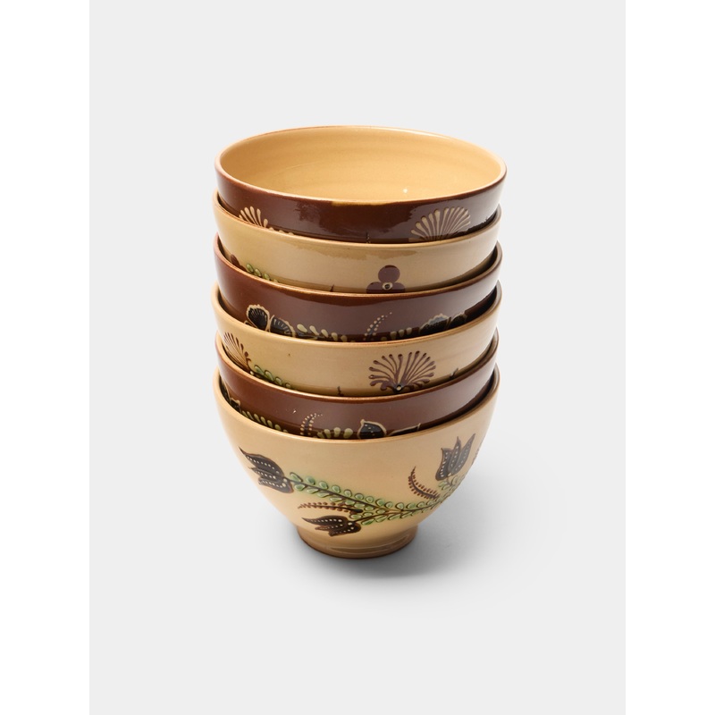 Flowers Hand-Painted Ceramic Bowls (Set of 6)