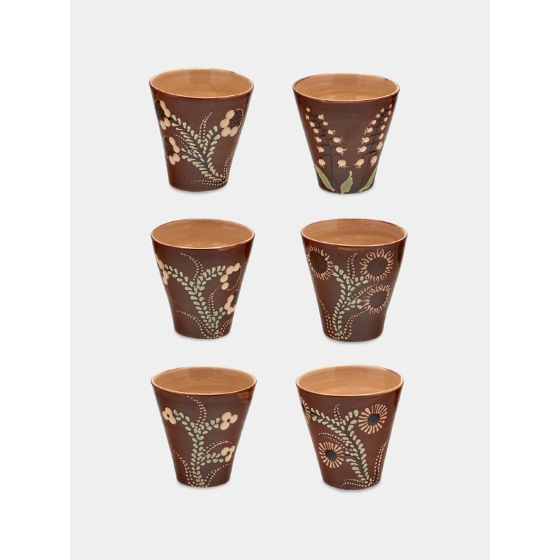 Flowers Hand-Painted Ceramic Coffee Cups (Set of 6)