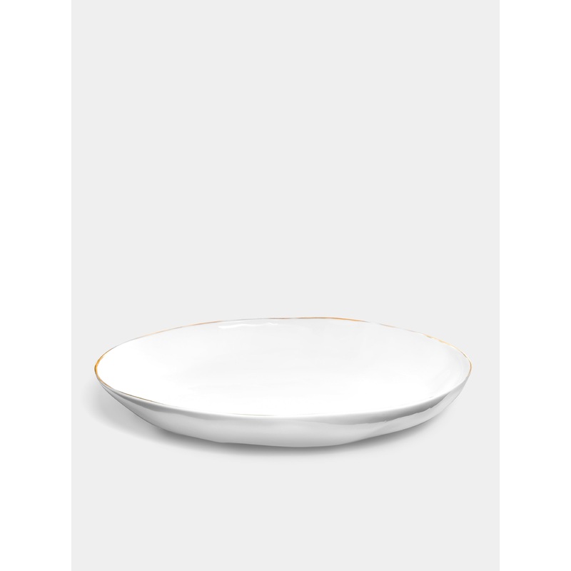 Hand-Painted 24ct Gold and Bone China Shallow Serving Bowl
