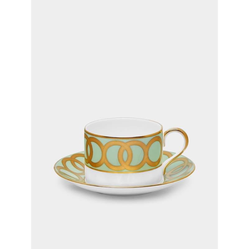 Riviera Dream Hand-Painted Bone China Teacup and Saucer