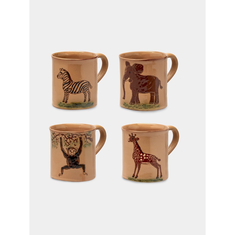 Safari Hand-Painted Ceramic Mugs (Set of 4)