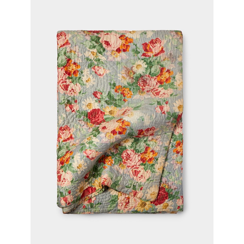 1910s Floral Welsh Wholecloth Quilt