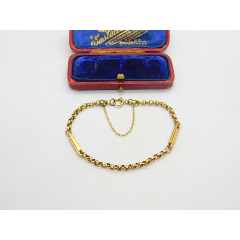 9ct Gold Fancy Link Essential Chain Bracelet Antique c1920 Art Deco 7" Length