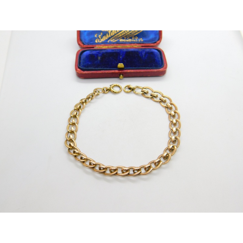 9ct Rose Gold Curb Link Fancy Chain Bracelet Antique c1920 Art Deco 8" Length