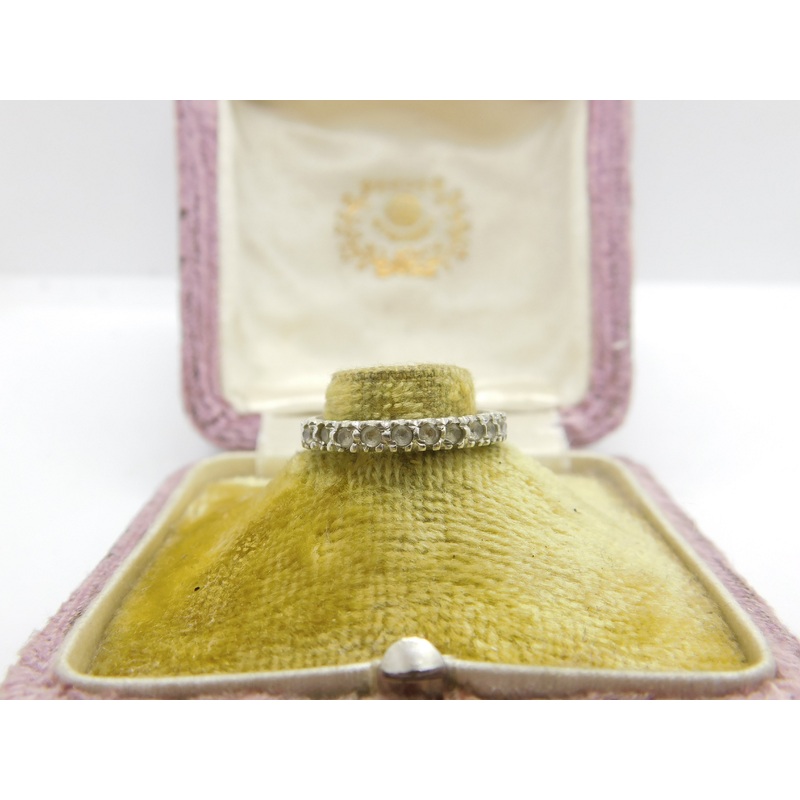 9ct White Gold & Diamond Paste Half Eternity Ring Vintage 1976 London