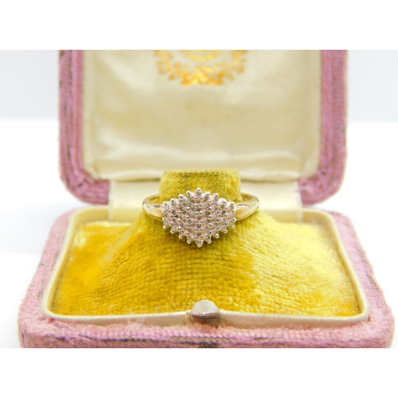 9ct Yellow Gold & 0.2ct Diamond Set Modernist Band Ring 1993 London
