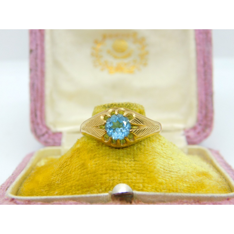 9ct Yellow Gold & Aquamarine Set Solitaire Ring 1960 Birmingham Vintage