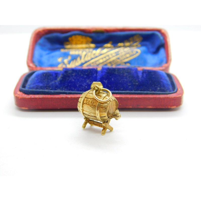 9ct Yellow Gold Beer Barrel Charm or Pendant 1970 London Vintage