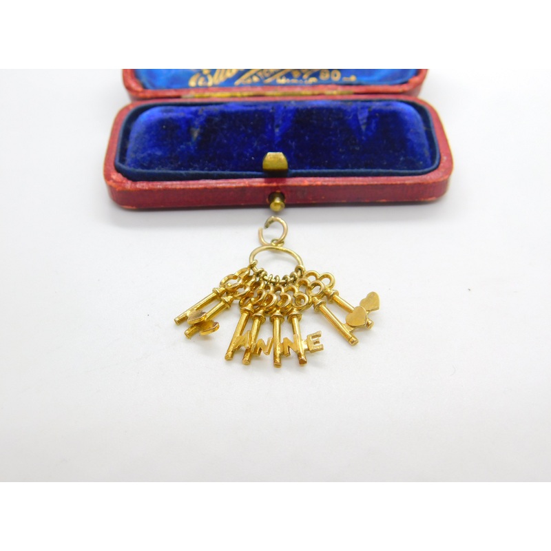 9ct Yellow Gold Bunch of Keys Charm Pendant 'Anne' Vintage 1971 Birmingham