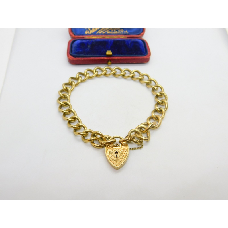 9ct Yellow Gold Curb Link Charm Bracelet Floral Lock Vintage 1968 London